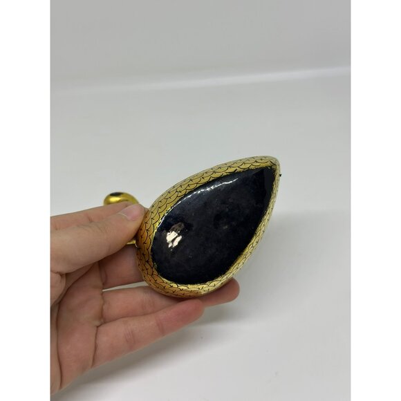 VTG Black Gold Gilt Lacquer Box Duck/ Goose Burmese Trinket Box MCM Decor - Picture 7 of 8